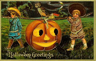 Two children with jack o-lantern